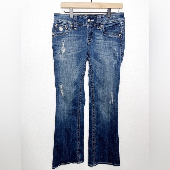 Rock Revival Haley Bootcut Jeans Size 30 Distressed Fleur De Lis Buttons - Picture 1 of 15